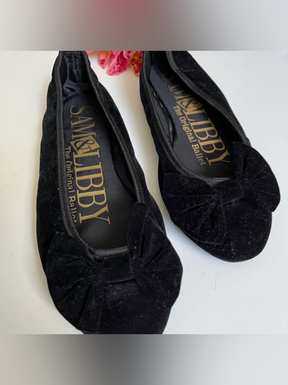 Sam & Libby vintage black velvet bow toe ballet flats 8.5